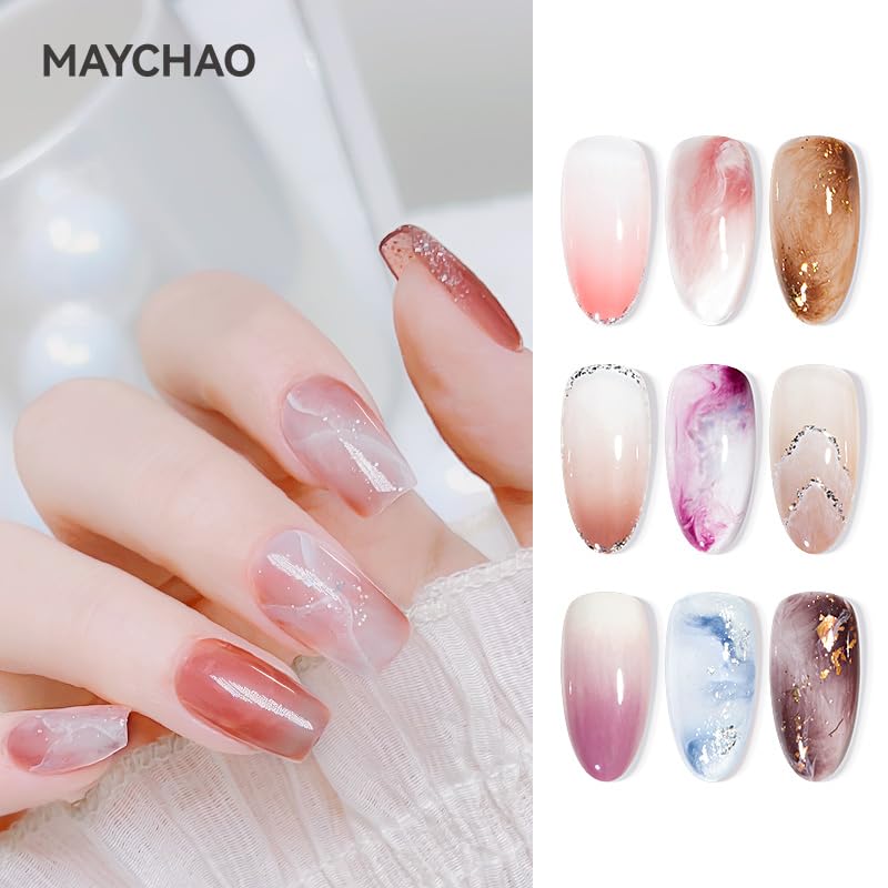 MAYCHAO 15ml Clear Blooming Gel Nail Polish, UV LED Blossom Gel Polish for Spreading Effect Marble Floral Print Watercolor Nail Art Design for Home Nail DIY Manicure, 0.5 Fl Oz
