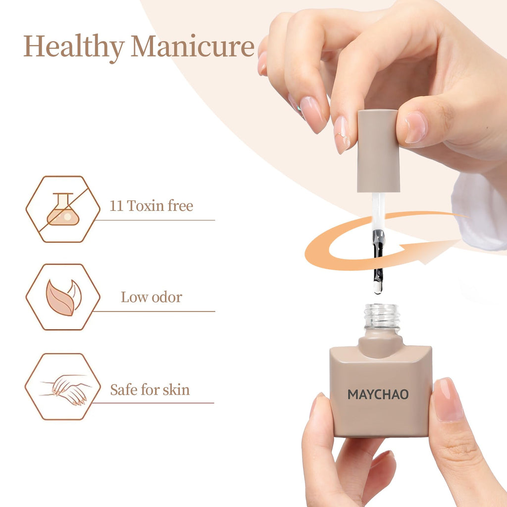 MAYCHAO 2 Pcs 15ml Gel Top and Base Coat Set, Clear Base and No Wipe Shiny Top Coat Gel Nail Polish UV LED Nail Lamp Need Long Lasting Gel Nail Lacquer Nail Art Design Manicure for Women
