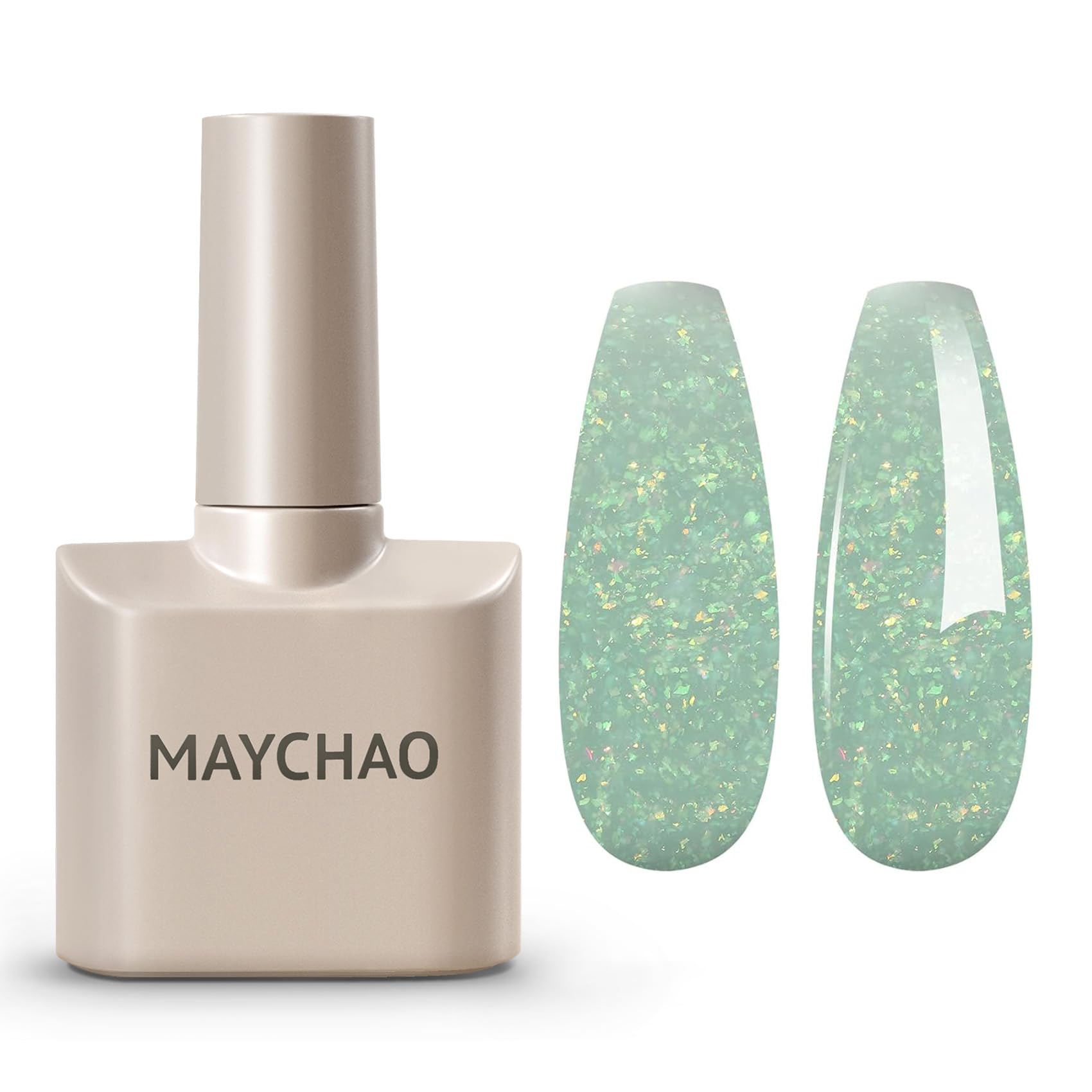 MAYCHAO 15ML Light Green Glitter Gel Nail Polish 1Pc Green Shimmer Gel Polish Soak Off UV LED Nail Polish Nail Art Starter Manicure Salon DIY at Home, 0.5 OZ
