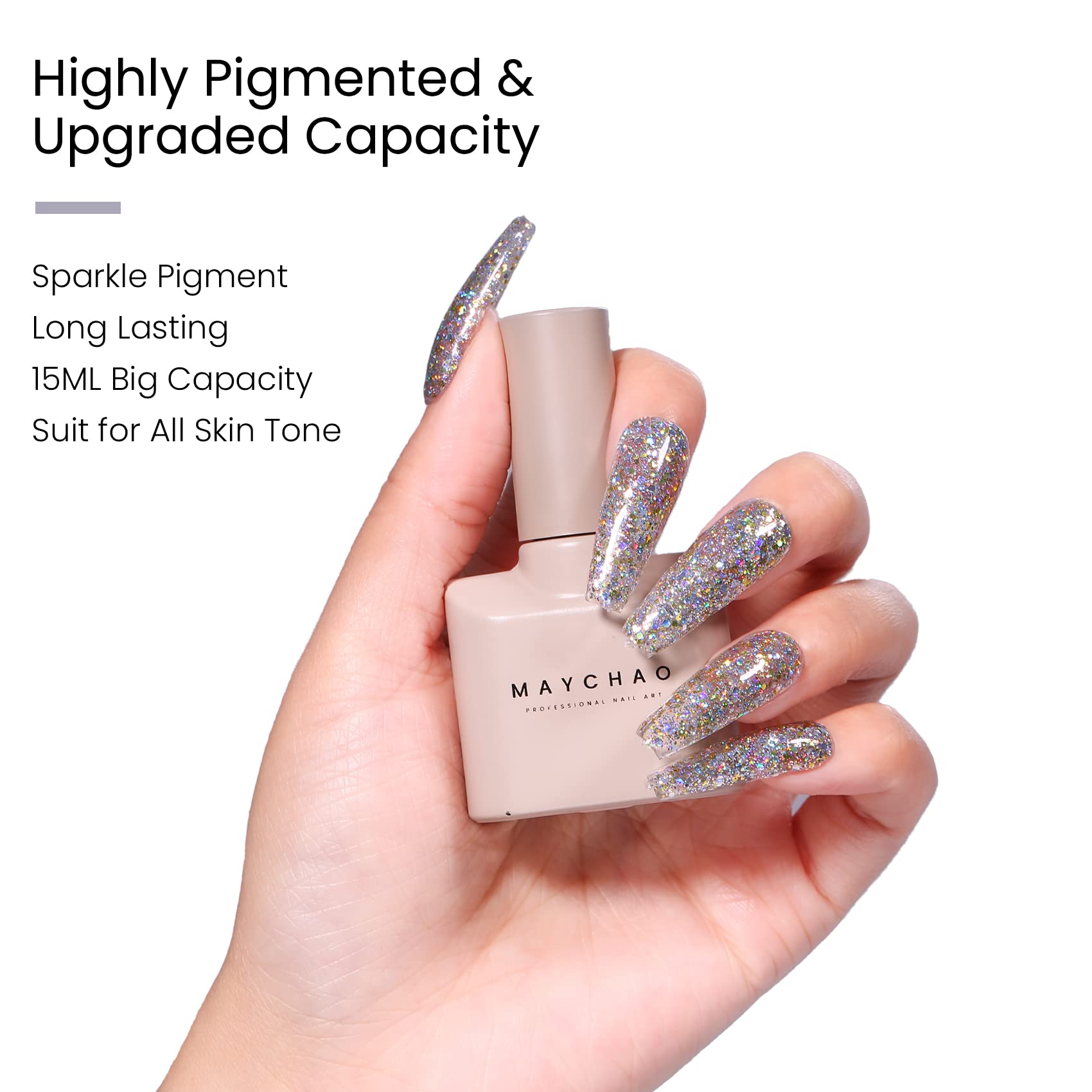 MAYCHAO 15ML Stellar Glitter Gel Nail Polish 1Pc Stella Glitter Gel Polish Soak Off UV LED Nail Polish Nail Art Starter Manicure Salon DIY at Home, 0.5 OZ