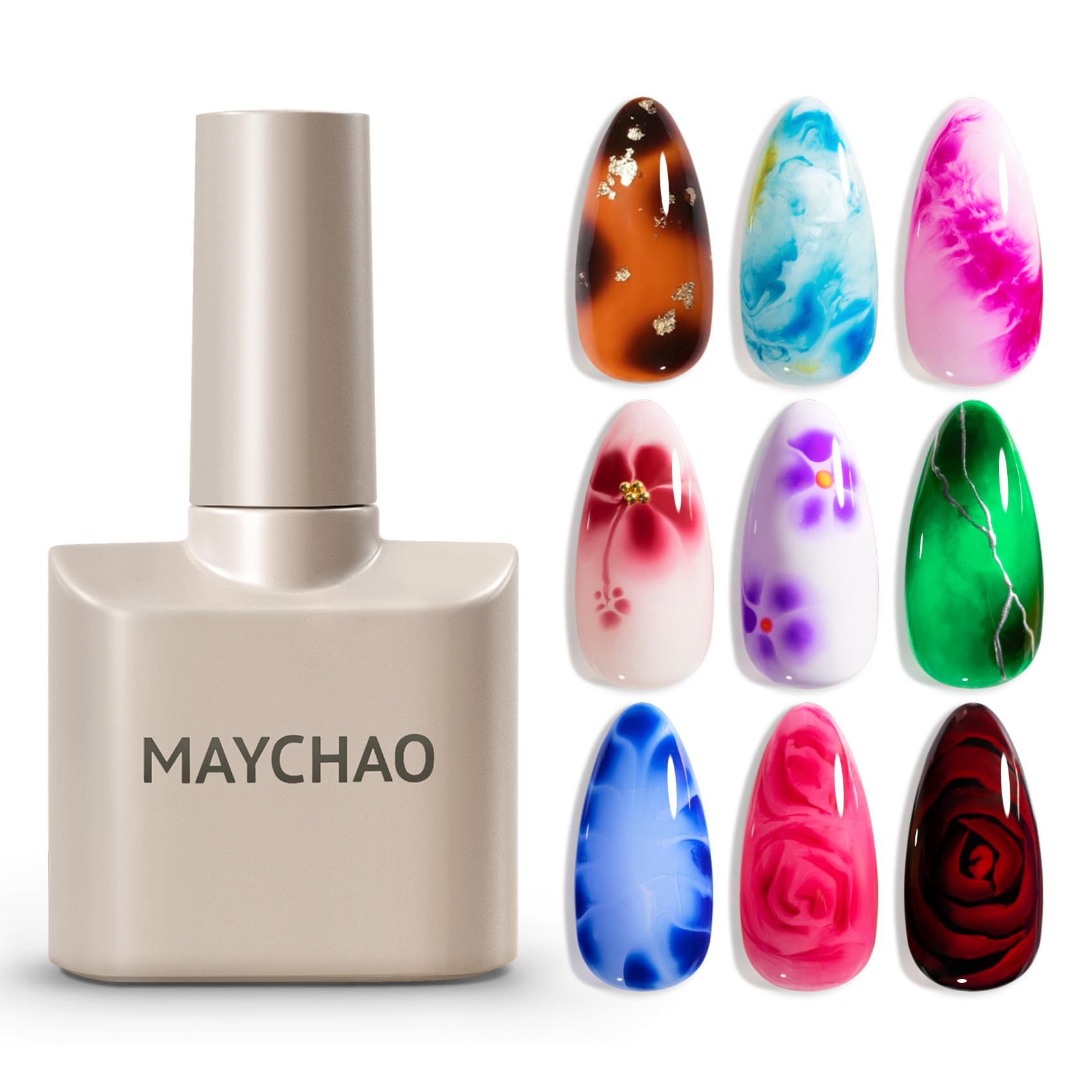 MAYCHAO 15ml Clear Blooming Gel Nail Polish, UV LED Blossom Gel Polish for Spreading Effect Marble Floral Print Watercolor Nail Art Design for Home Nail DIY Manicure, 0.5 Fl Oz