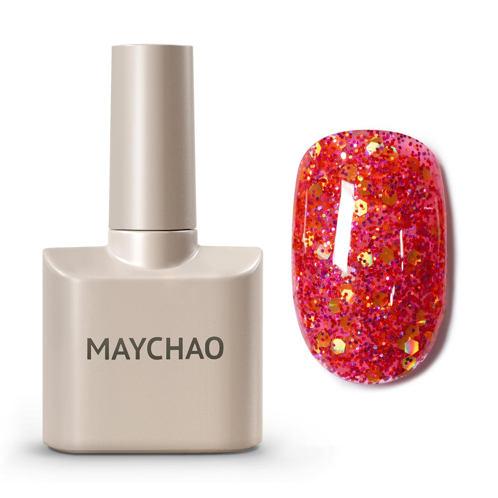 MAYCHAO 15ML Rose Pink Glitter Gel Nail Polish 1Pc Sparkle Pink Glitter Gel Polish Soak Off UV LED Nail Polish Nail Art Starter Manicure Salon DIY at Home, 0.5 OZ
