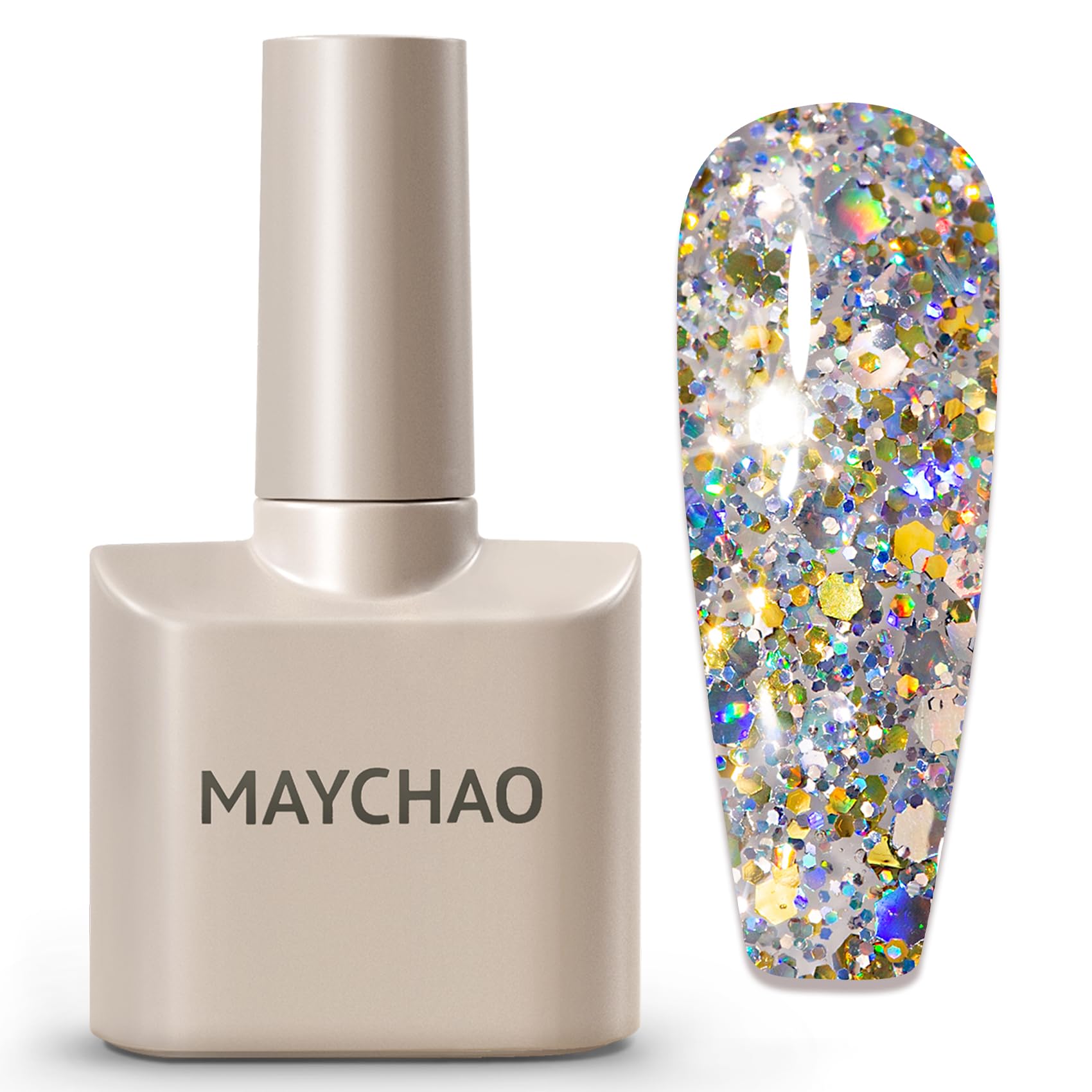 MAYCHAO 15ML Stellar Glitter Gel Nail Polish 1Pc Stella Glitter Gel Polish Soak Off UV LED Nail Polish Nail Art Starter Manicure Salon DIY at Home, 0.5 OZ