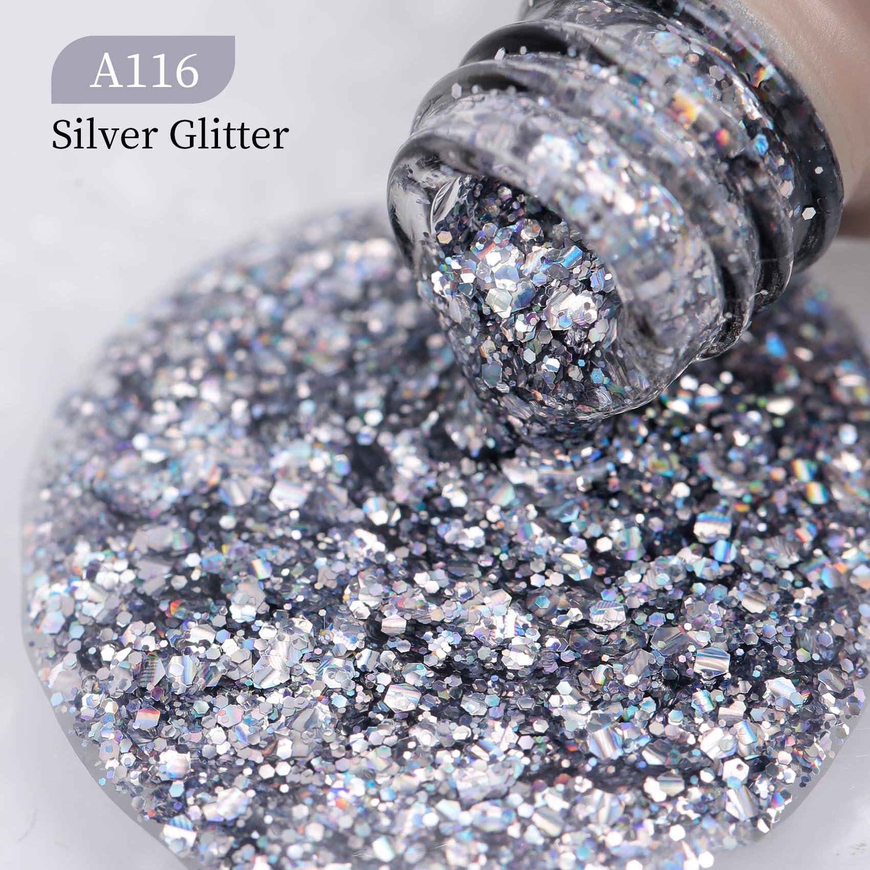 MAYCHAO 15ML Silver Glitter Gel Nail Polish 1Pc Sparkle Silver Glitter Gel Polish Soak Off UV LED Nail Polish Nail Art Starter Manicure Salon DIY at Home, 0.5 OZ