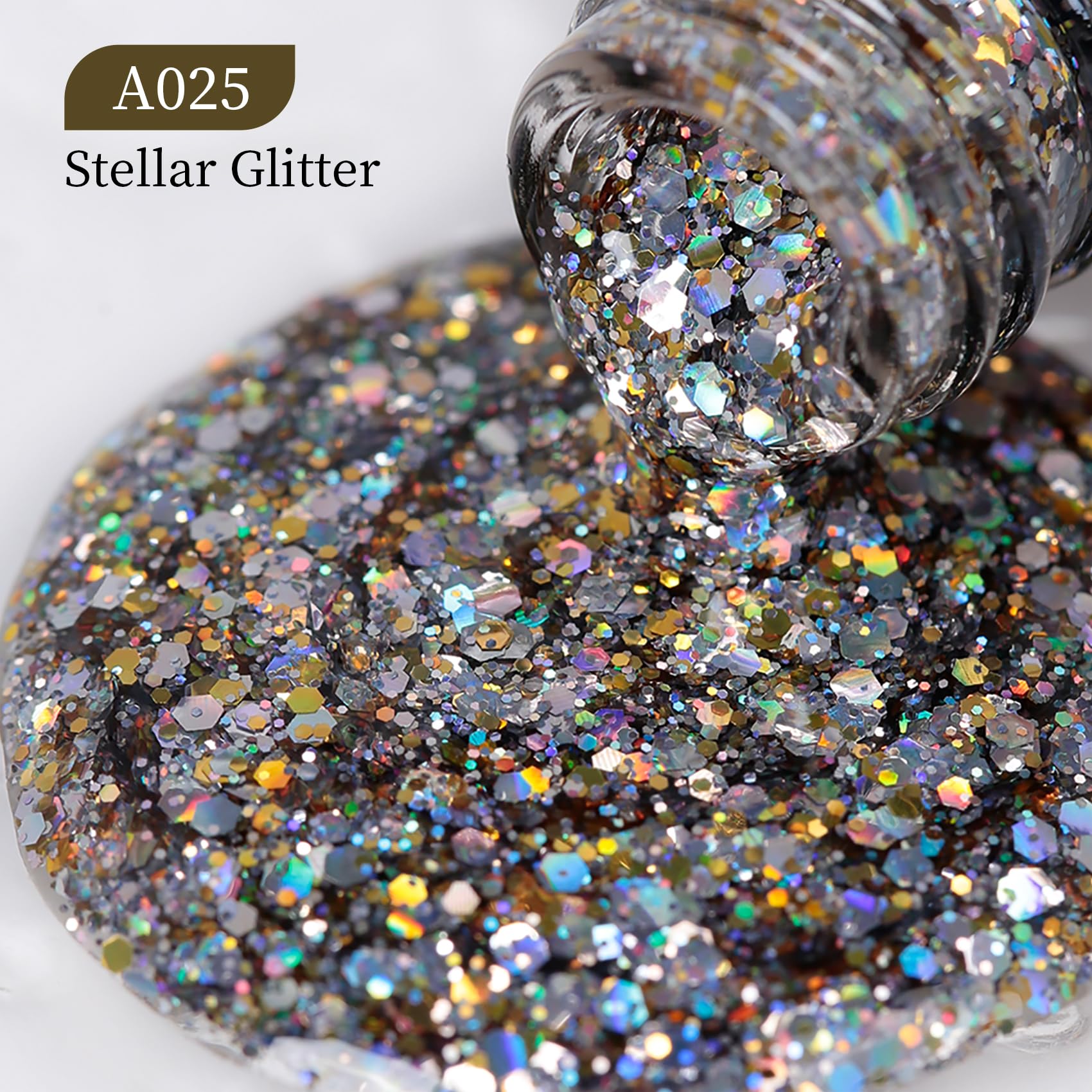 MAYCHAO 15ML Stellar Glitter Gel Nail Polish 1Pc Stella Glitter Gel Polish Soak Off UV LED Nail Polish Nail Art Starter Manicure Salon DIY at Home, 0.5 OZ